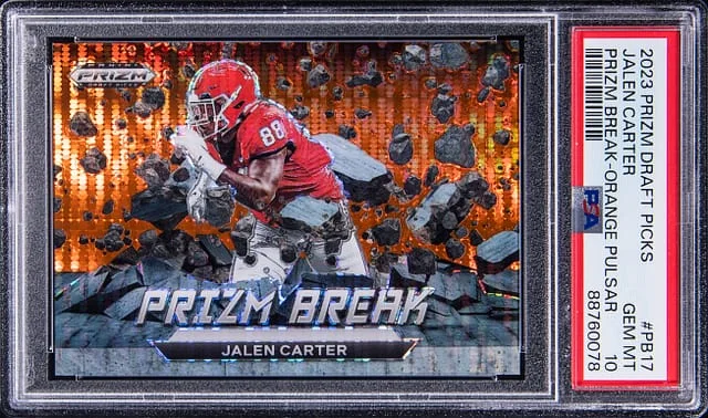 2023 Panini Prizm Draft Picks Jalen Carter Prizm Break Orange Pulsar #PB17 card image