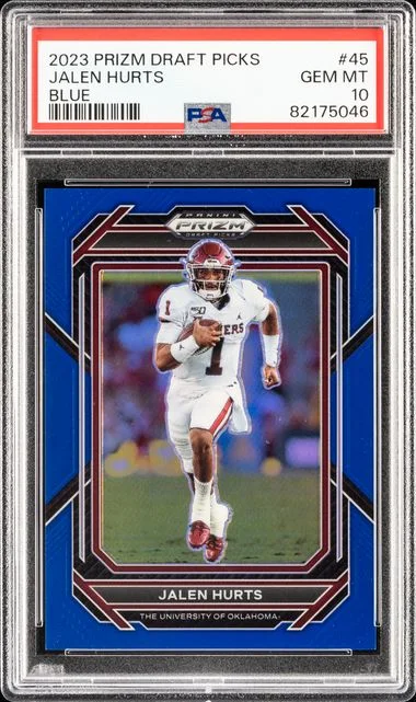 2023 Panini Prizm Draft Picks Jalen Hurts Blue #45 card image