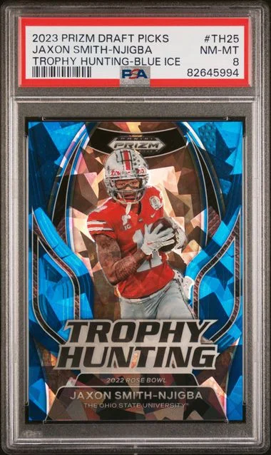 2023 Panini Prizm Draft Picks Jaxon Smith-Njigba Trophy Hunting Blue Ice #Th25 card image