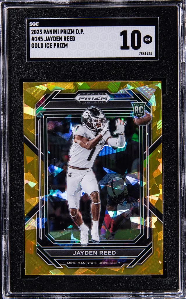 2023 Panini Prizm Draft Picks Jayden Reed Gold Ice Prizm #145 card image