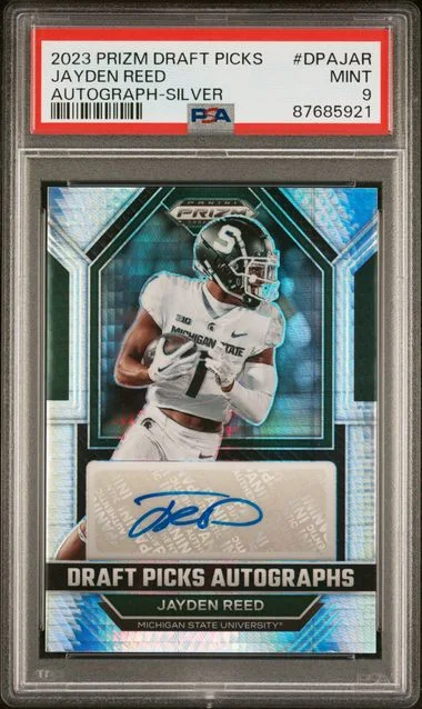 2023 Panini Prizm Draft Picks Jayden Reed Draft Picks Autograph Silver #DPA-JAR card image