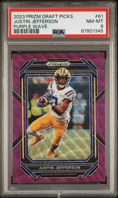 2023 Panini Prizm Draft Picks Justin Jefferson Purple Wave #61 card image