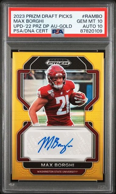 2023 Panini Prizm Draft Picks Max Borghi Update 2022 Prizm Draft Picks Autograph-Gold #RAMBO card image