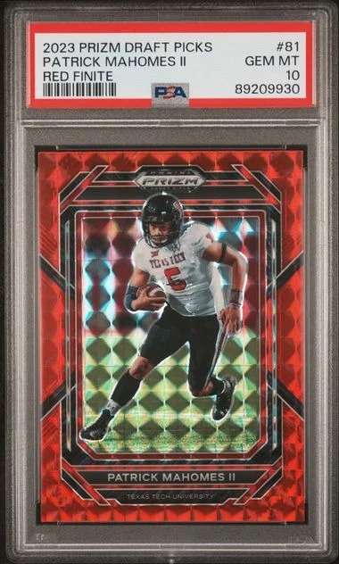 2023 Panini Prizm Draft Picks Patrick Mahomes II Red Finite #81 card image
