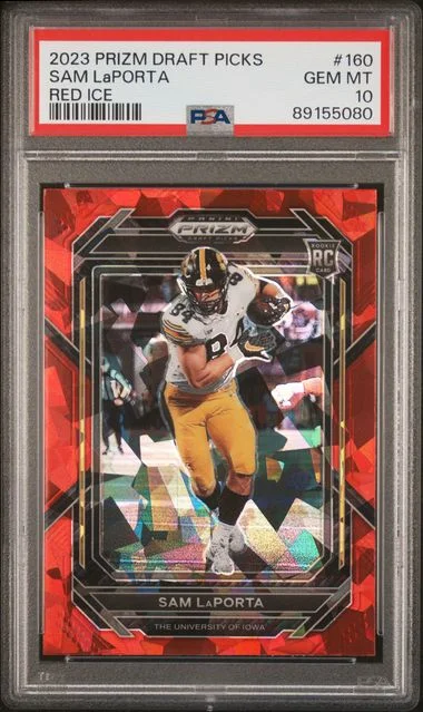 2023 Panini Prizm Draft Picks Sam Laporta Red Ice #160 card image