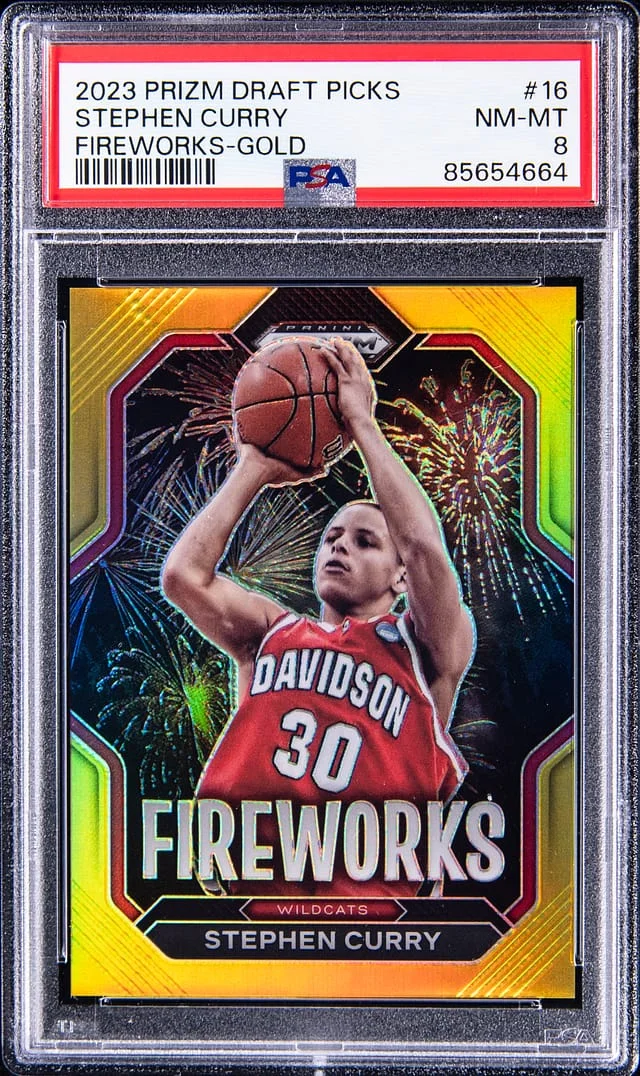 2023 Panini Prizm Draft Picks Stephen Curry Fireworks Gold #16 card image