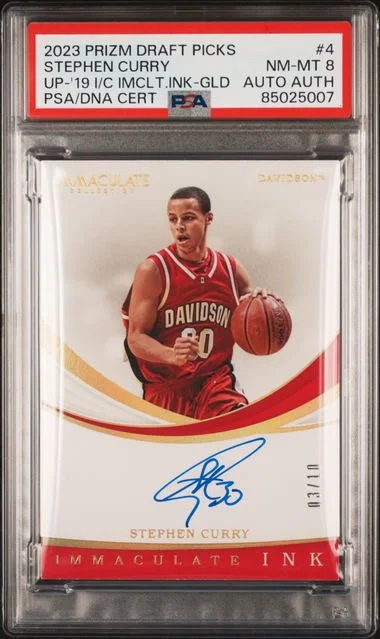 2023 Panini Prizm Draft Picks Stephen Curry Update Autographs 2019 Immaculate Collegiate Immaculate Ink Gold #4 card image