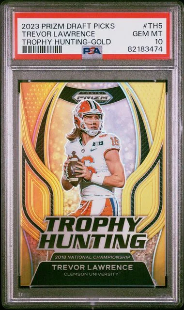 2023 Panini Prizm Draft Picks Trevor Lawrence Trophy Hunting Gold #TH5 card image