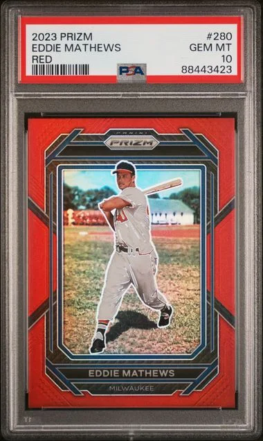 2023 Panini Prizm Eddie Mathews Red #280 card image