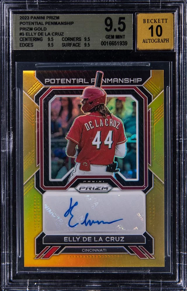 2023 Panini Prizm Elly De La Cruz Potential Penmanship Gold Prizm #PP-EC card image