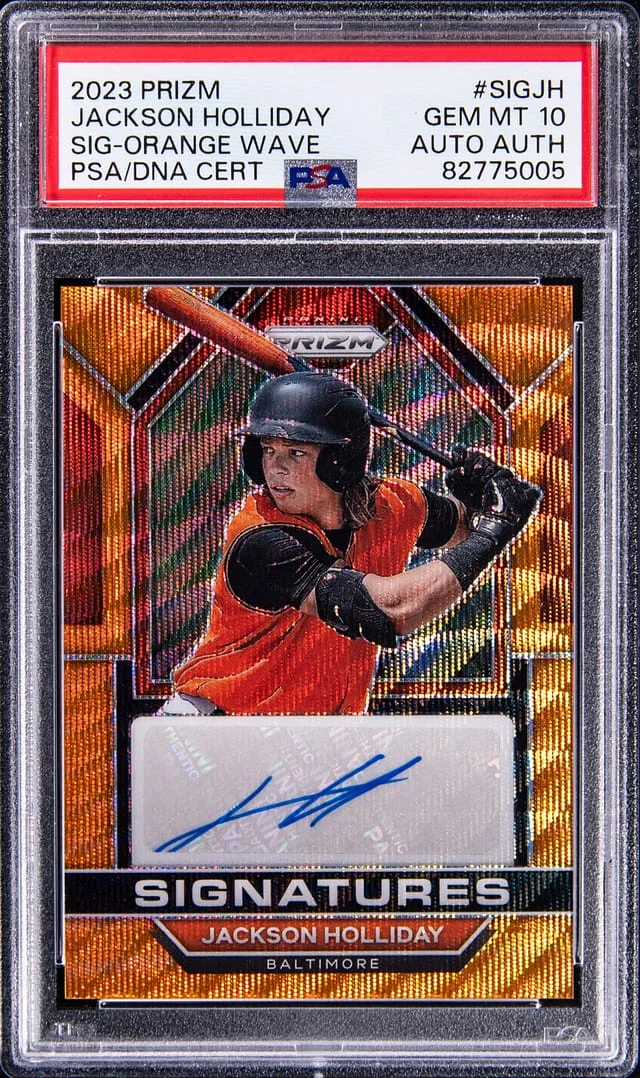2023 Panini Prizm Jackson Holliday Signature Orange Wave #SIGJH card image
