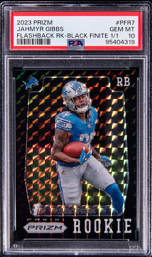 2023 Panini Prizm Jahmyr Gibbs Flashback Black Finite 1/1 #PFR7 card image