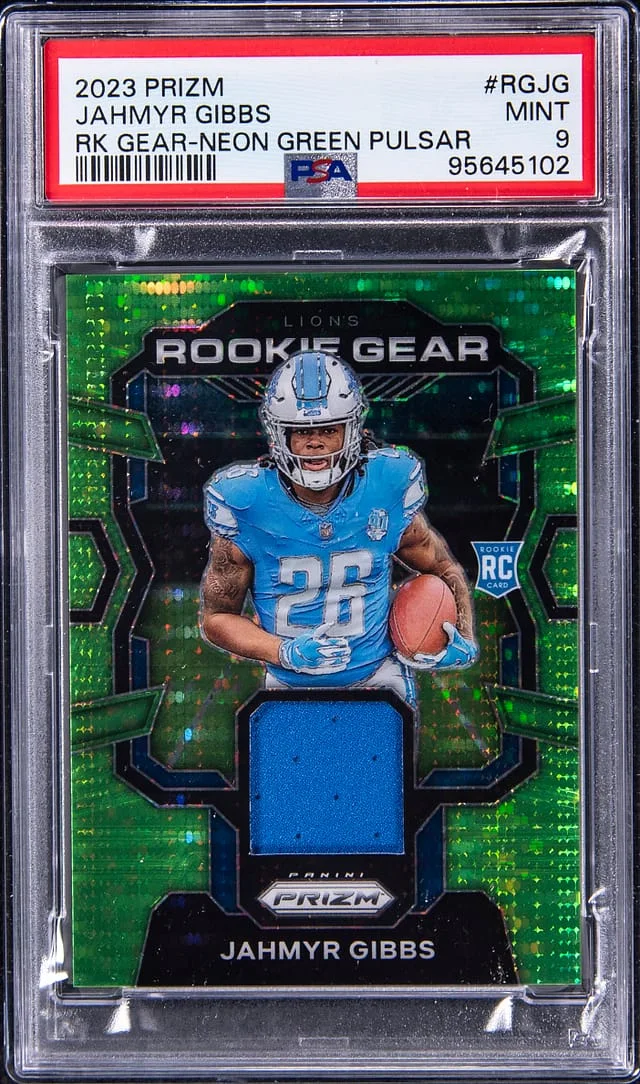 2023 Panini Prizm Jahmyr Gibbs Gear Neon Green Pulsar #RG-JG card image