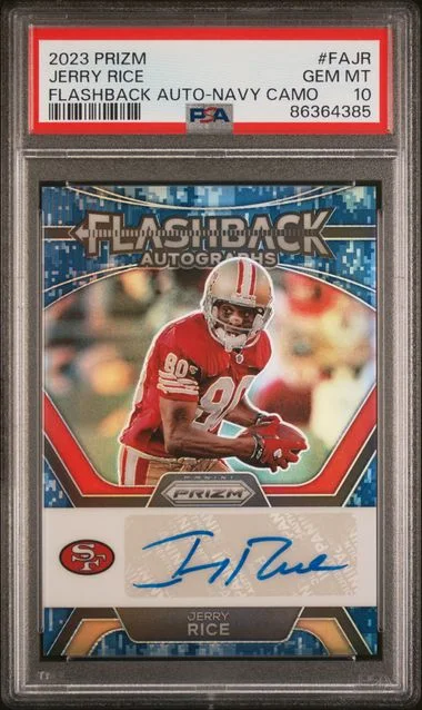 2023 Panini Prizm Jerry Rice Flashback Autographs Navy Camo #FA-JR card image