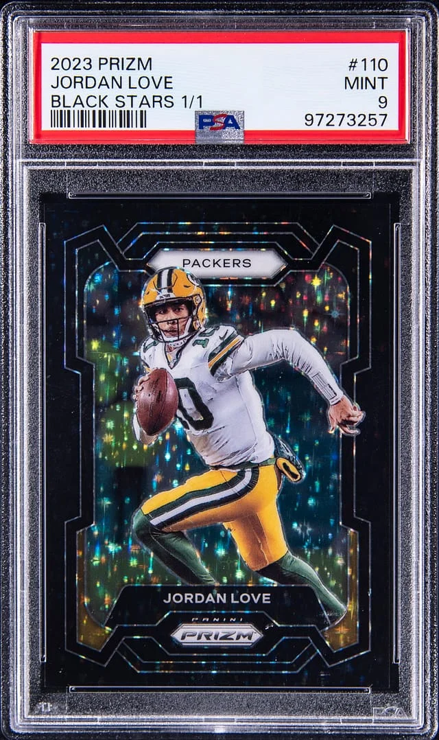 2023 Panini Prizm Jordan Love Black Stars #110 card image