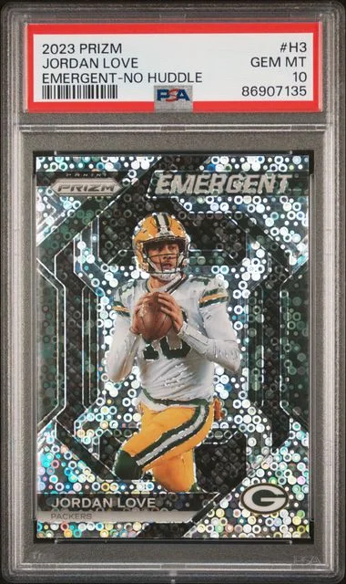 2023 Panini Prizm Jordan Love Emergent No Huddle #H3 card image