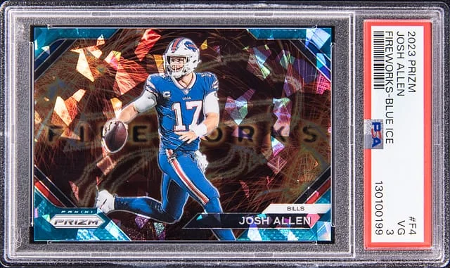 2023 Panini Prizm Josh Allen Fireworks Blue Ice Prizm #F-4 card image