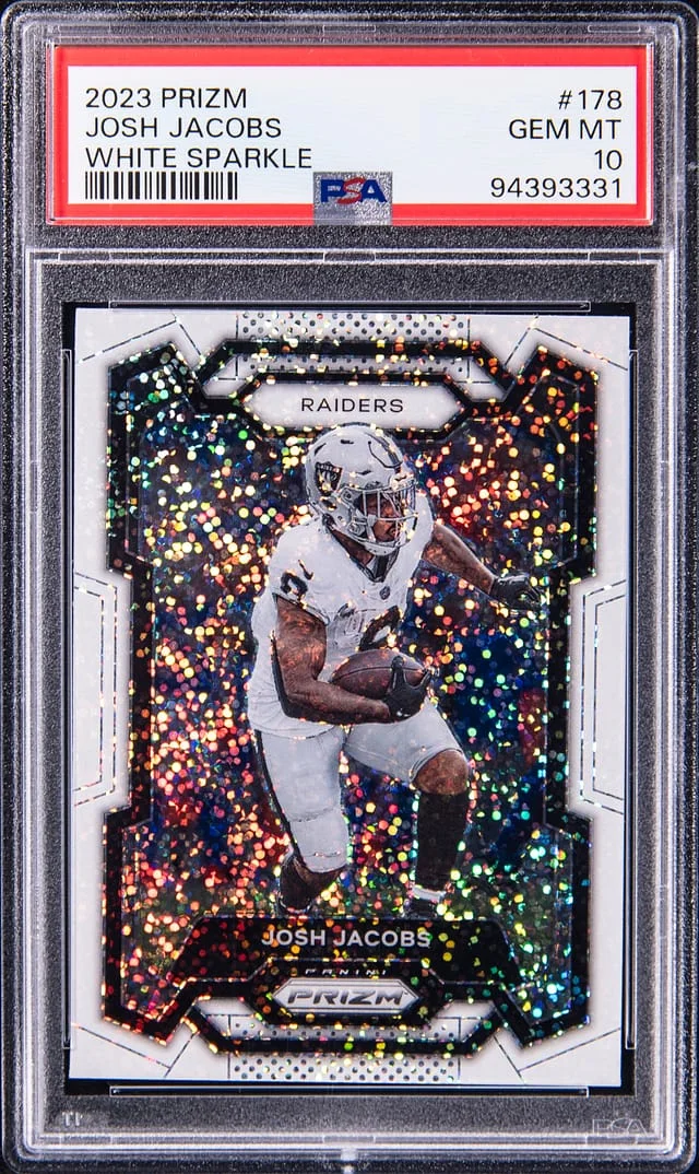 2023 Panini Prizm Josh Jacobs White Sparkle #178 card image