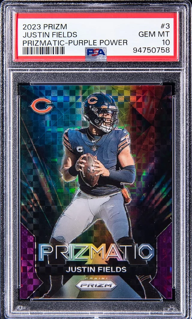 2023 Panini Prizm Justin Fields Prizmatic Purple Power #3 card image