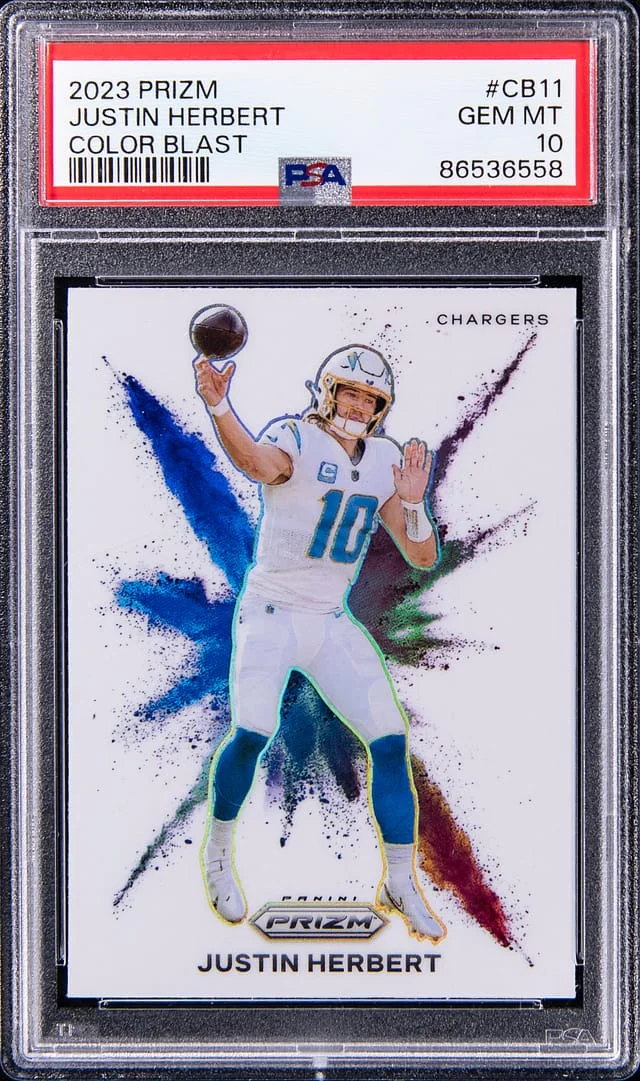 2023 Panini Prizm Justin Herbert Color Blast #CB-11 card image