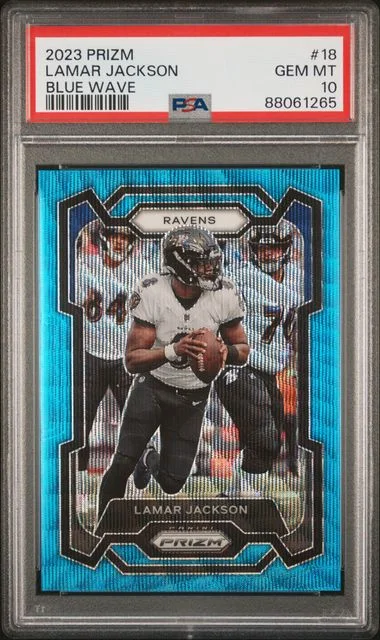 2023 Panini Prizm Lamar Jackson Blue Wave #18 card image