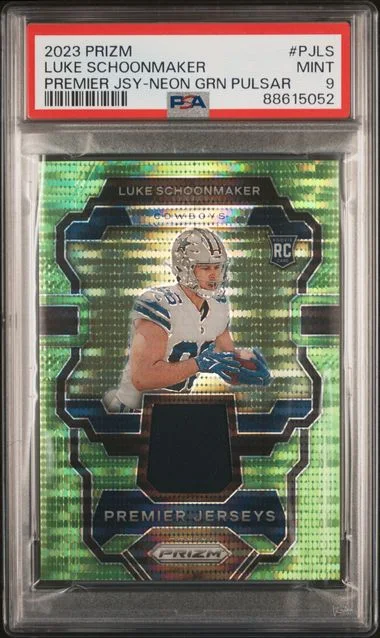 2023 Panini Prizm Luke Schoonmaker Premier Jerseys Neon Green Pulsar #PJ-LS card image