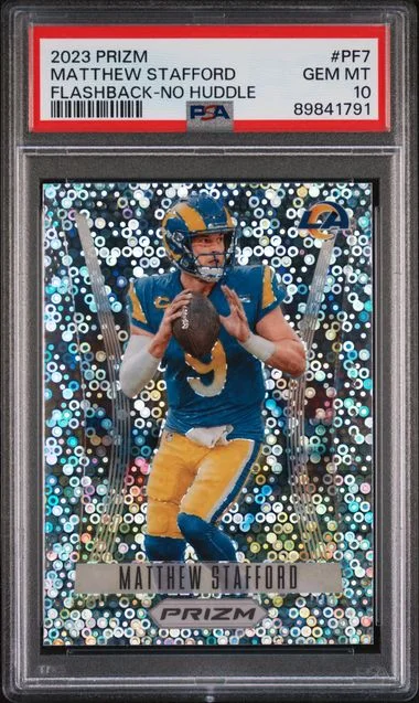 2023 Panini Prizm Matthew Stafford Prizm Flashback No Huddle #PF7 card image