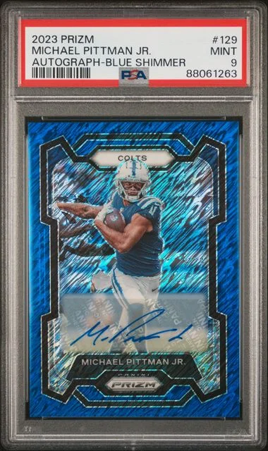 2023 Panini Prizm Michael Pittman Jr. Autograph-Blue Shimmer #129 card image