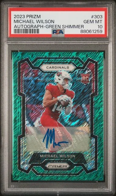 2023 Panini Prizm Michael Wilson Autograph-Green Shimmer #303 card image