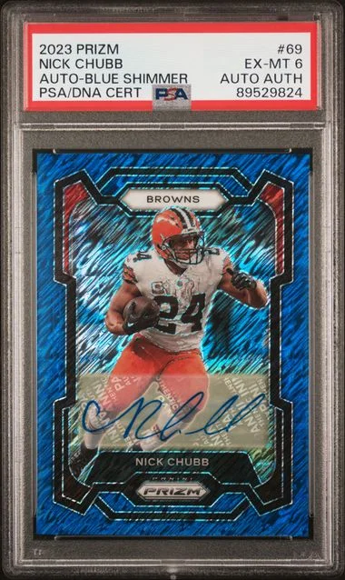 2023 Panini Prizm Nick Chubb Autograph-Blue Shimmer #69 card image
