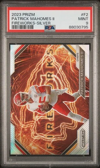 2023 Panini Prizm Patrick Mahomes II Fireworks No Huddle #F2 card image