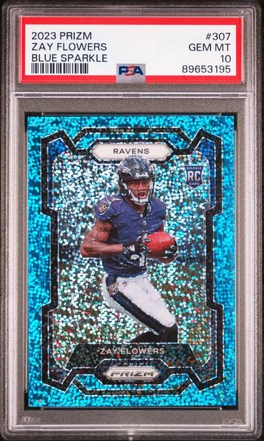2023 Panini Prizm Zay Flowers Blue Sparkle #307 card image