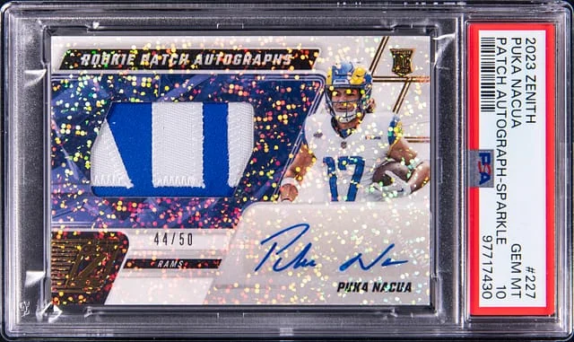 2023 Panini Puka Nacua Zenith Patch Autograph (RPA) Sparkle #227 card image