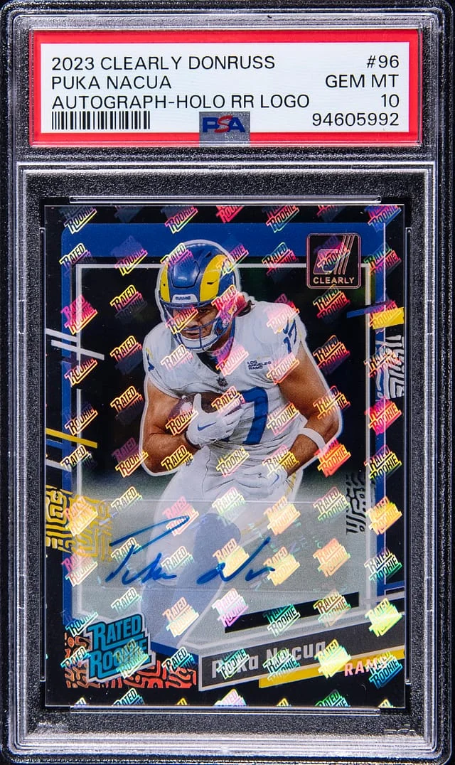 2023 Panini Puka Nacua Clearly Donruss Autograph Holo Rated Logo #96 card image