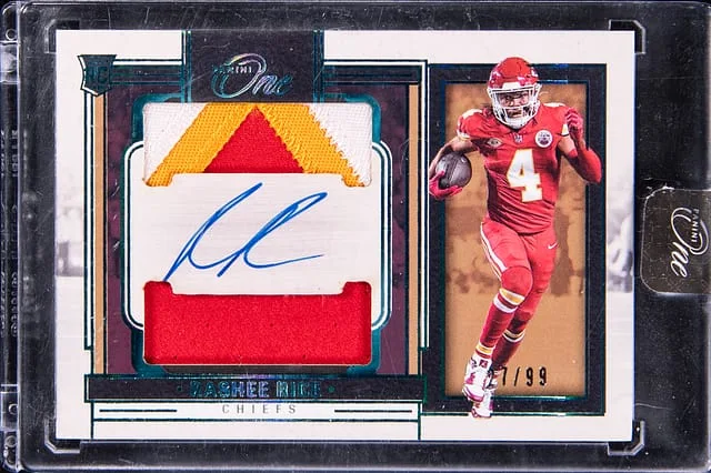 2023 Panini Rashee Rice One Patch Autograph Blue #42 card image