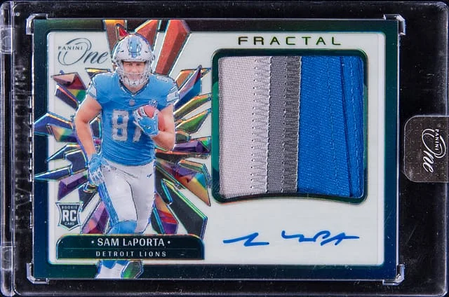 2023 Panini Sam LaPorta One Fractal Patch Autographs (RPA) #386 card image