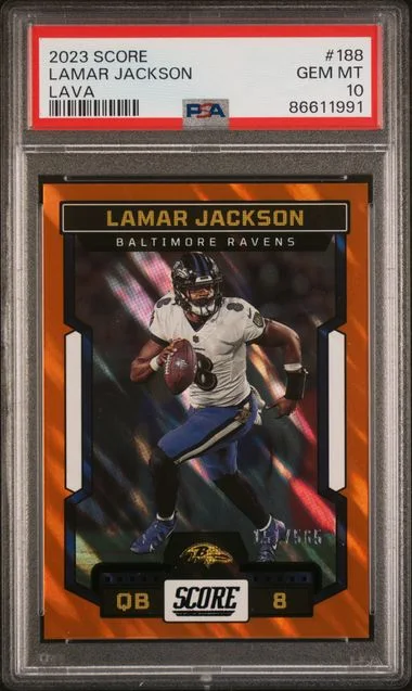 2023 Panini Score Lamar Jackson Lava #188 card image