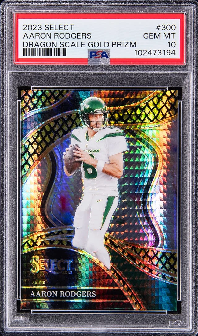2023 Panini Select Aaron Rodgers Dragon Scale Gold Prizm #300 card image
