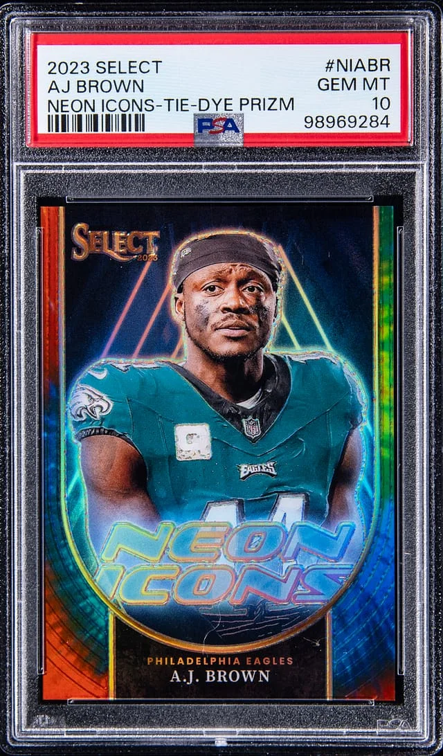 2023 Panini Select A.J. Brown Neon Icons Tie-Dye Prizm #NI-ABR card image