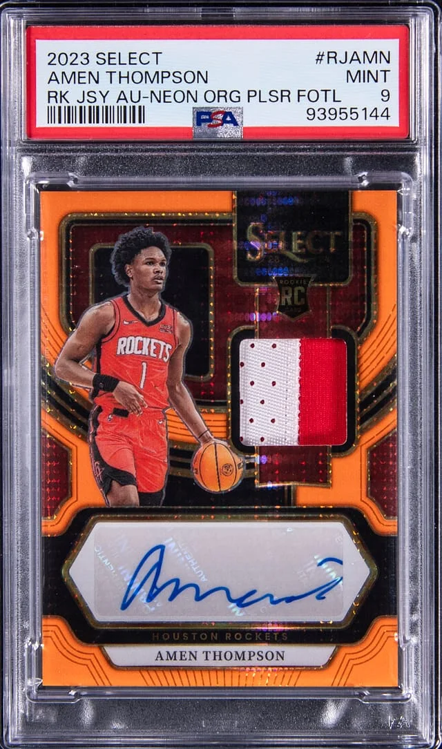 2023 Panini Select Amen Thompson Jersey Autograph Neon Orange Pulsar FOTL #RJAMN card image