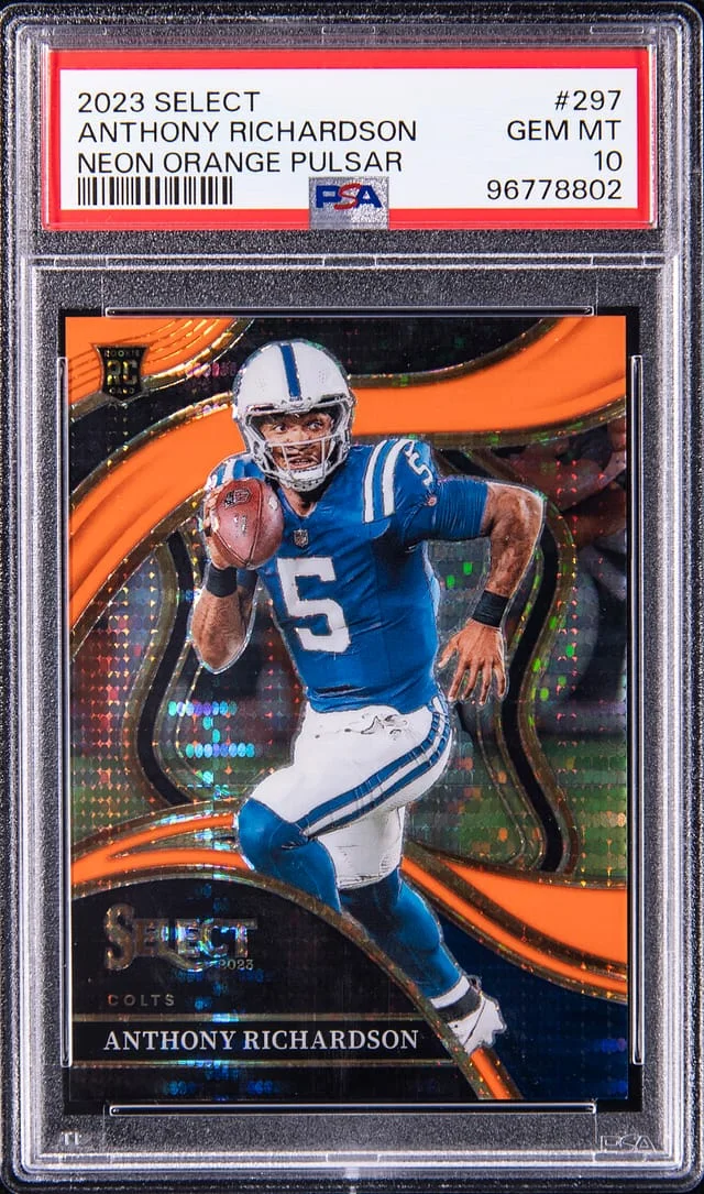 2023 Panini Select Anthony Richardson Neon Orange Pulsar Prizm #297 card image