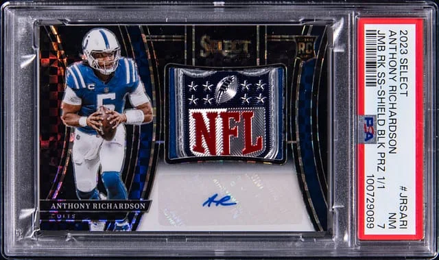 2023 Panini Select Anthony Richardson Jumbo Signature Swatches NFL Shield Black Prizm #JRS-ARI card image