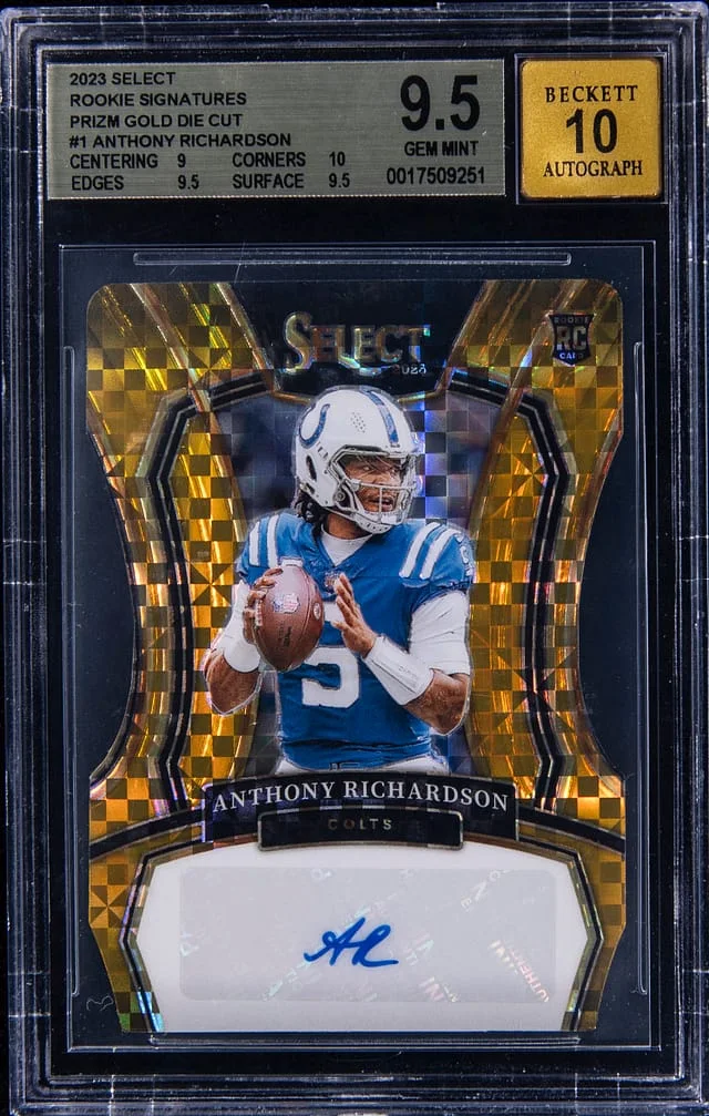 2023 Panini Select Anthony Richardson Signatures Die Cut Gold Prizm #RSI-ARI card image
