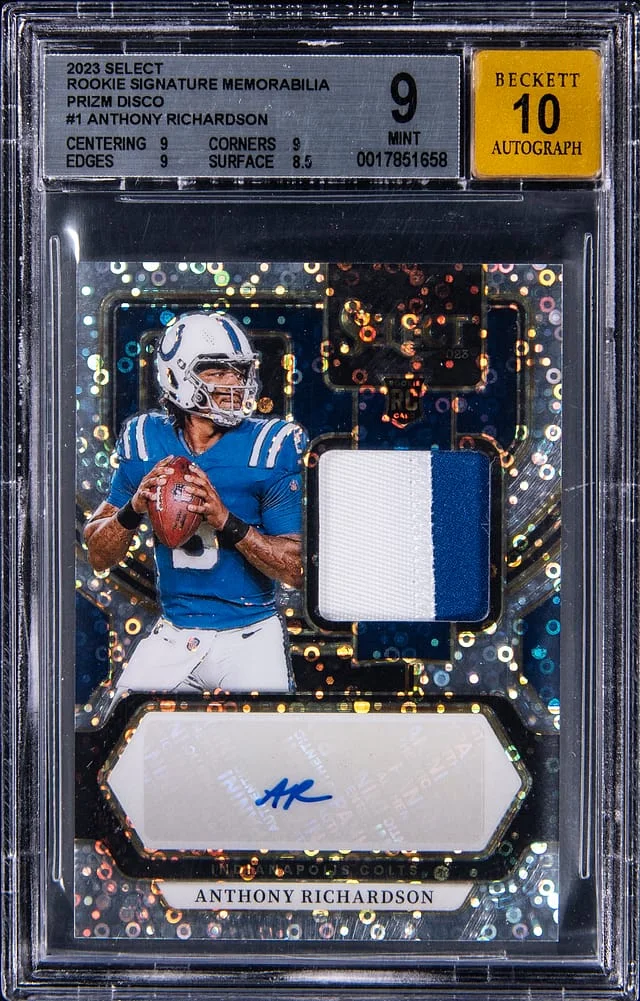 2023 Panini Select Anthony Richardson Signature Memorabilia Prizm Disco #RSM-ARI card image