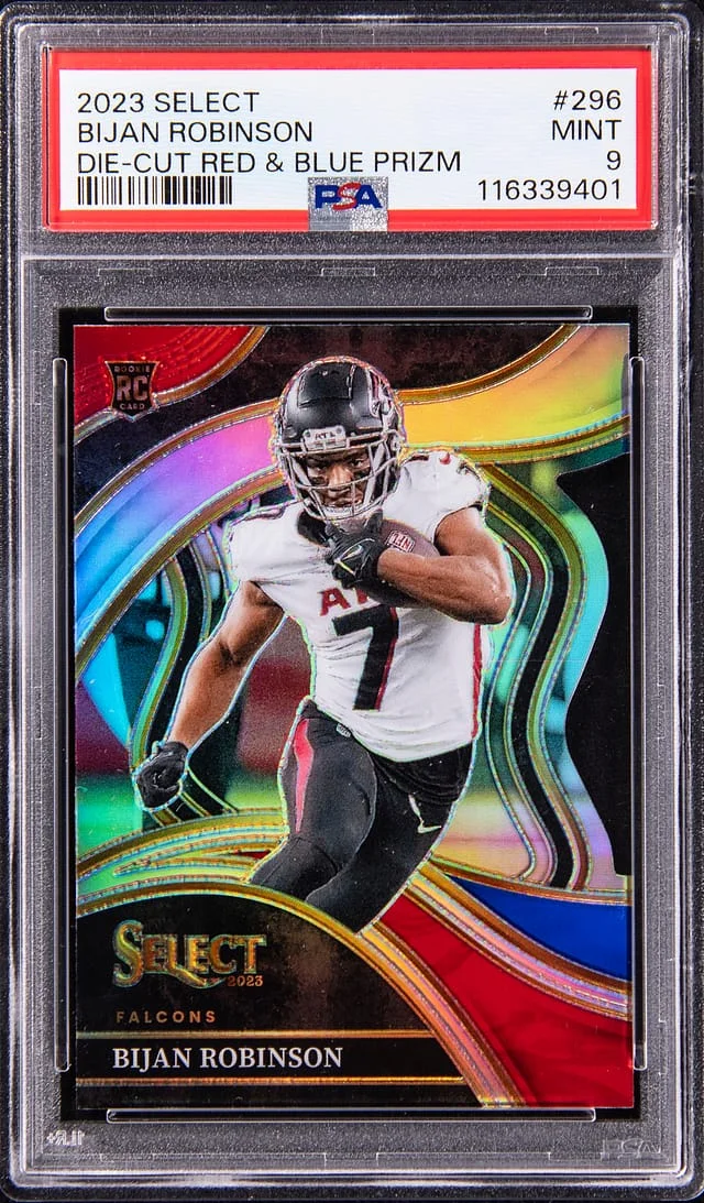 2023 Panini Select Bijan Robinson Die-Cut Red & Blue Prizm #296 card image