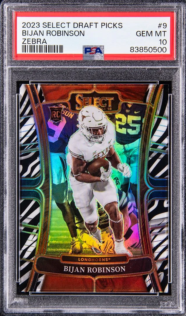 2023 Panini Select Draft Picks Bijan Robinson Zebra #9 card image