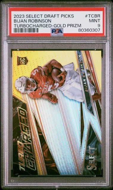 2023 Panini Select Draft Picks Bijan Robinson Turbocharged Gold Prizm #TCBR card image