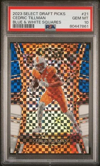 2023 Panini Select Draft Picks Cedric Tillman Blue & White Squares #21 card image