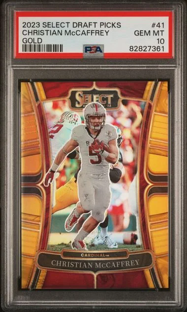 2023 Panini Select Draft Picks Christian Mccaffrey Gold #41 card image