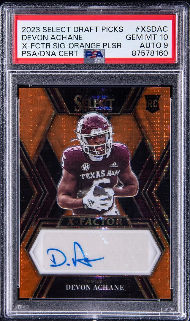 2023 Panini Select Draft Picks Devon Achane X-Factor Signature Orange Pulsar #XSDAC card image